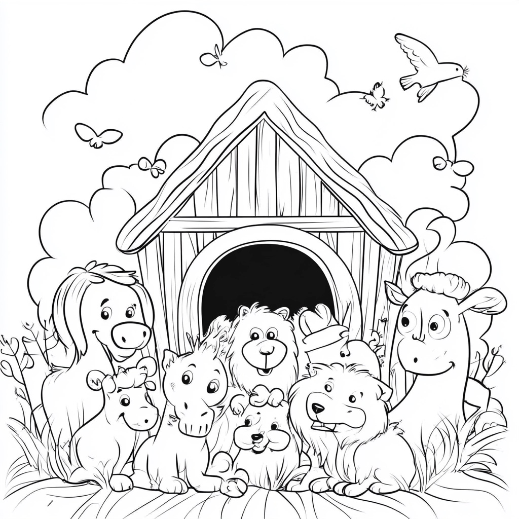 Animals on a Farm Coloring Page